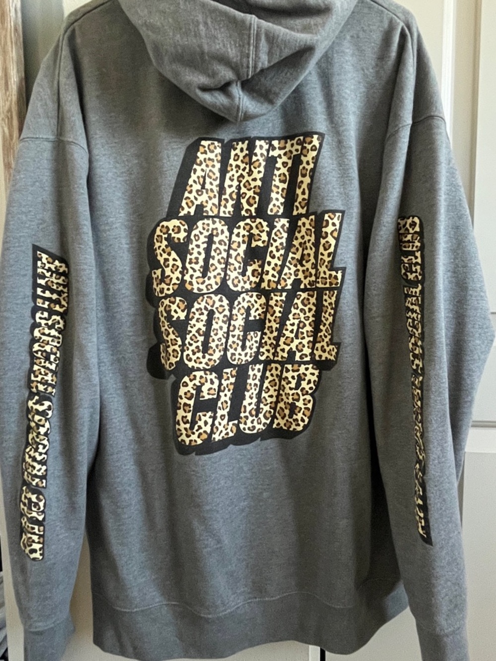 Anti Social Social Club Grey Hoodie with Leopard Print Logo